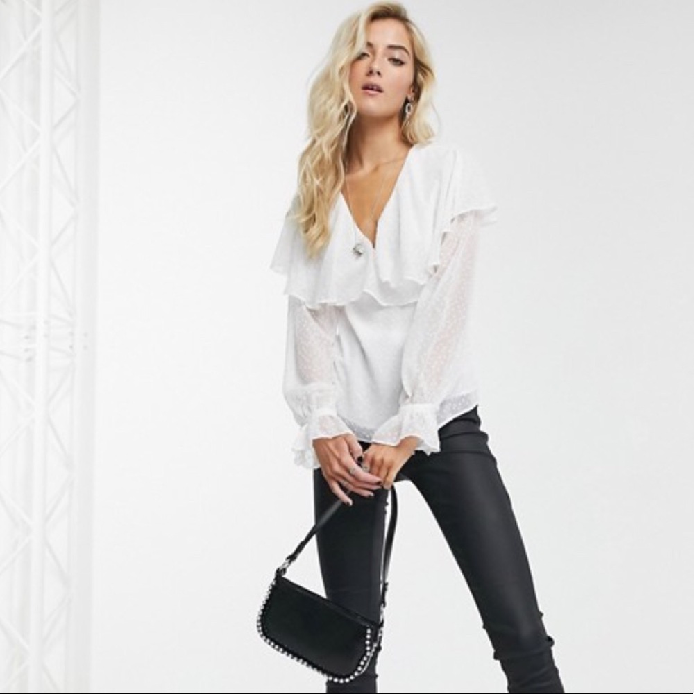 Topshop | Dobby Blouse White/Ivory Angel Sleeve